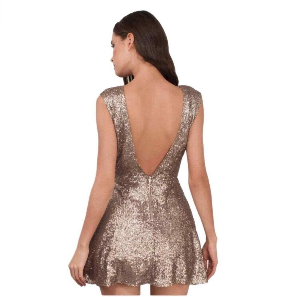 Tobi Gold Sequin Open Back Mini Dress Sleeveless Party Dress Medium